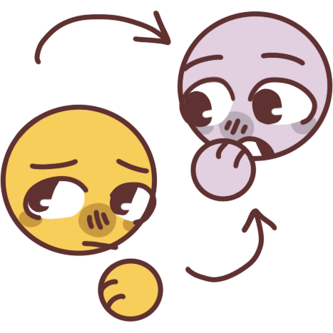An emoji-yellow person and a grey person with an arrow going from the yellow one to the grey one.